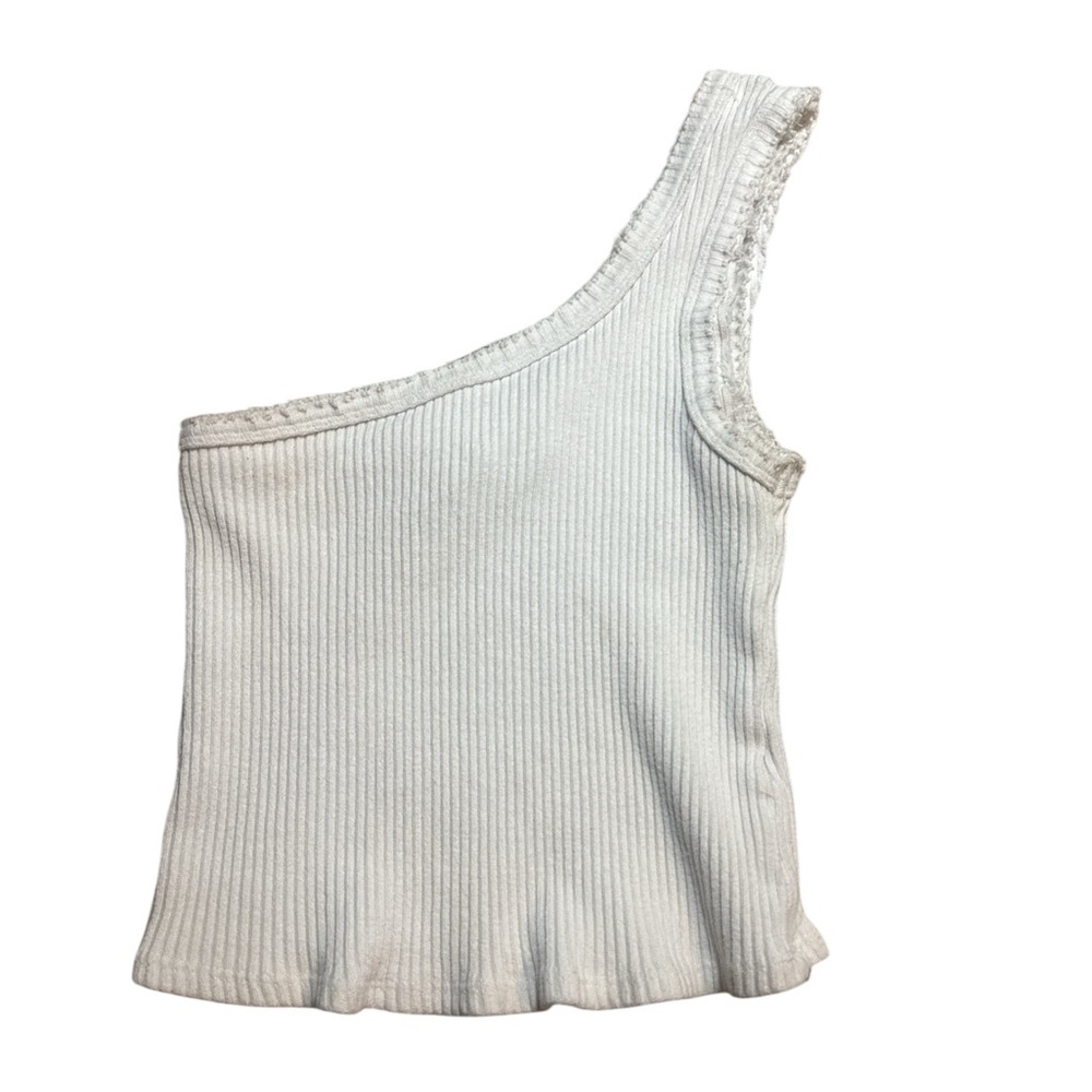 Urban Outfitters One-Shoulder Ribbed Tank Top in Off-White